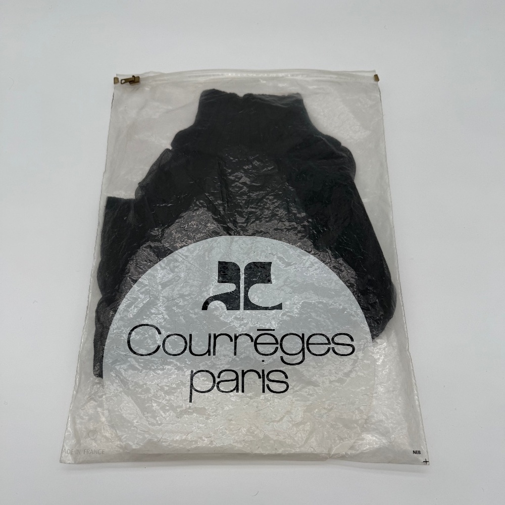 1970's vintage Courreges black sheer top with knit sleeves & neck size S